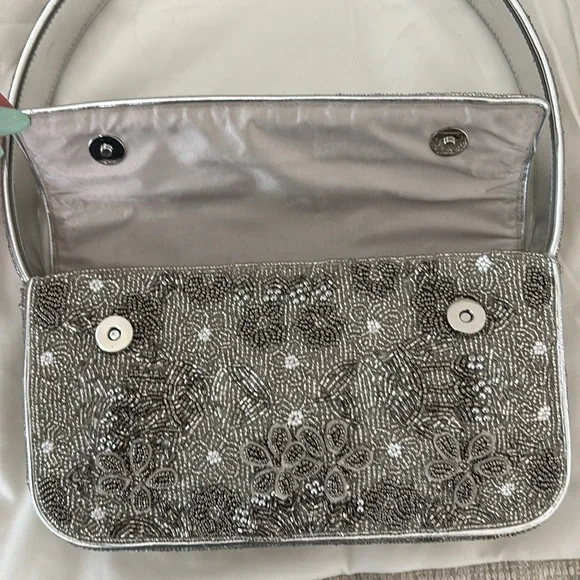 STAUD Tommy Beaded Flap Shoulder Bag (NWOT) - Silver Garden Party